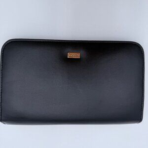 Burton Writer Clutch Wallet Black Leather Organizer ID Cards Bills Coin Mirror